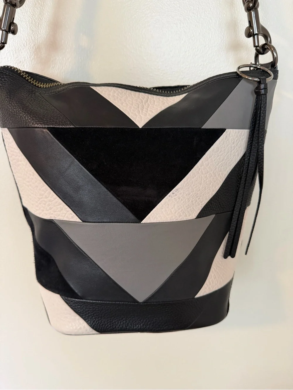 COACH PATCHWORK 1941 ARCHIVE DUFFLE No. 38782 BLACK & WHITE & GREY LEATHER RARE